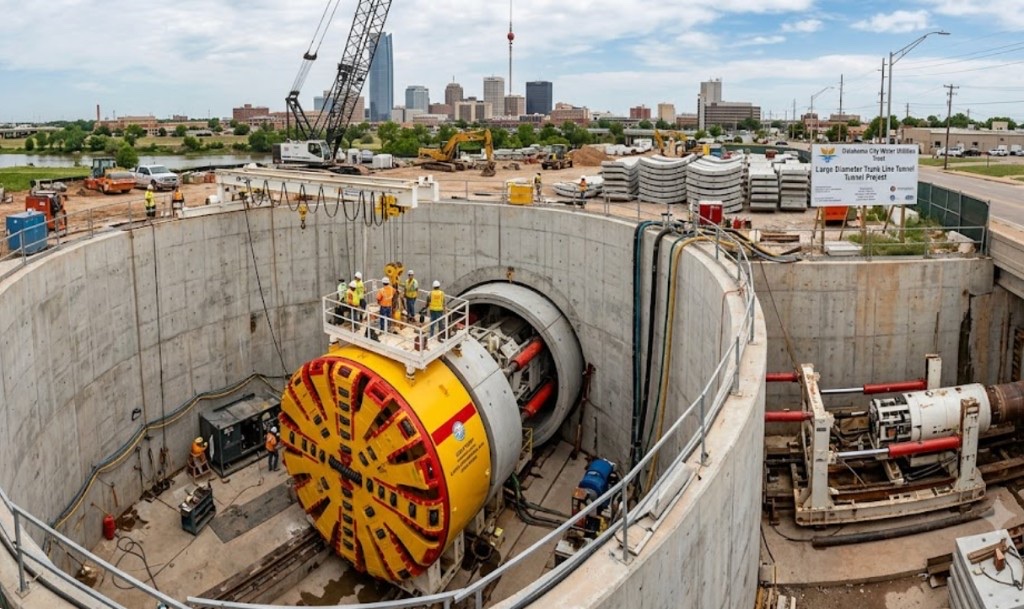 Tunneling / TBM in Midwest City, OK — Tunnel boring machine cutting head excavating large diameter utility tunnel with professional crew — Directional Boring Oklahoma